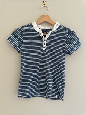 Appaman Boys Striped Short Sleeve Henley Shirt, Size 8, Blue/White